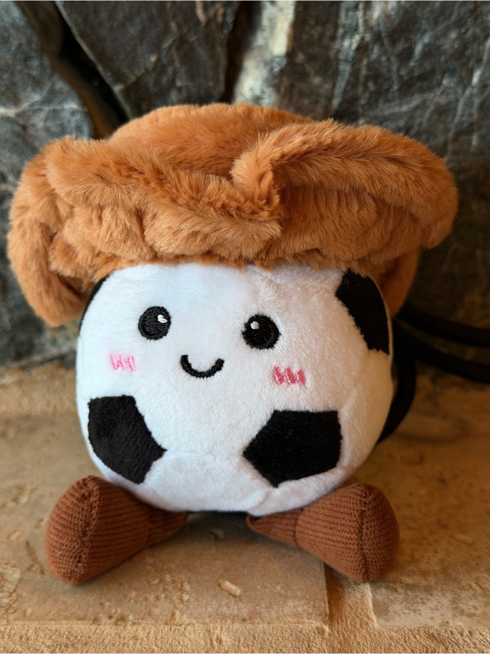 Plush Soccer Ball Character Toy Keychain.